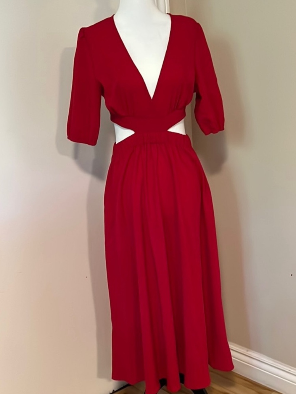 SHEIN • Women’s S • Quarter Sleeve V-Neck Wrap Midi/Maxi Dress • Red
